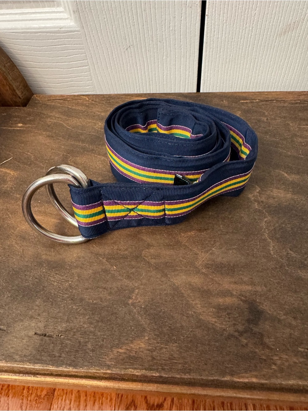 J.Crew Navy Striped Ribbon D-Ring Belt S/M Preppy Web Belt